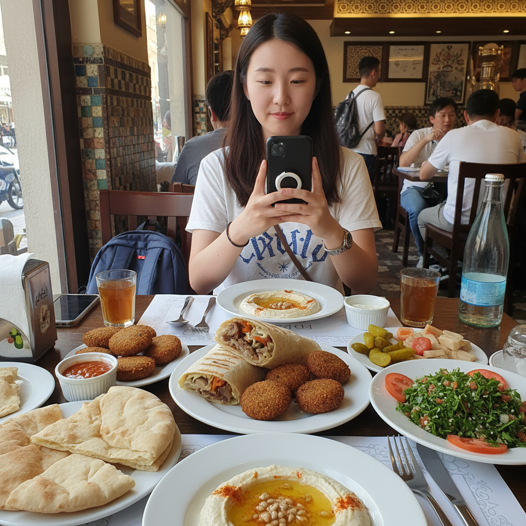 현지 식당에서 먹은 샤와르마와 다양한 중동 음식들