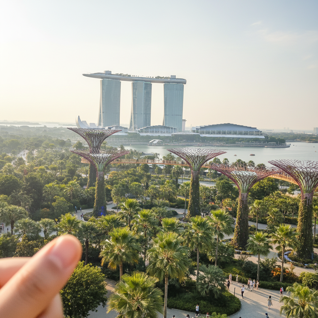 싱가포르 마리나 베이 샌즈와 가든스 바이 더 베이가 어우러진 대표 전경