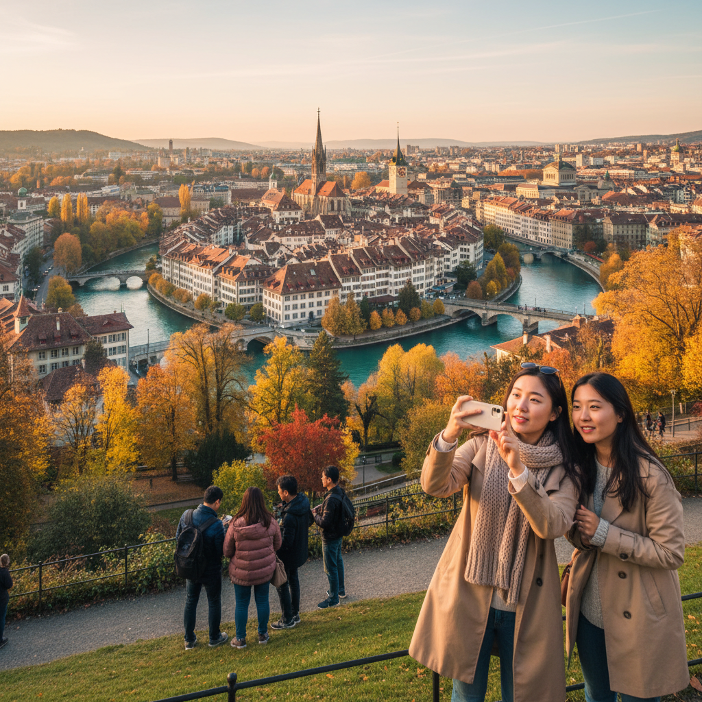 스위스 베른의 장미 공원에서 내려다본 구시가지 전경