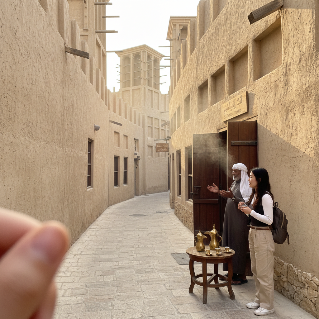 알 파히디 역사 지구의 좁고 구불구불한 골목길