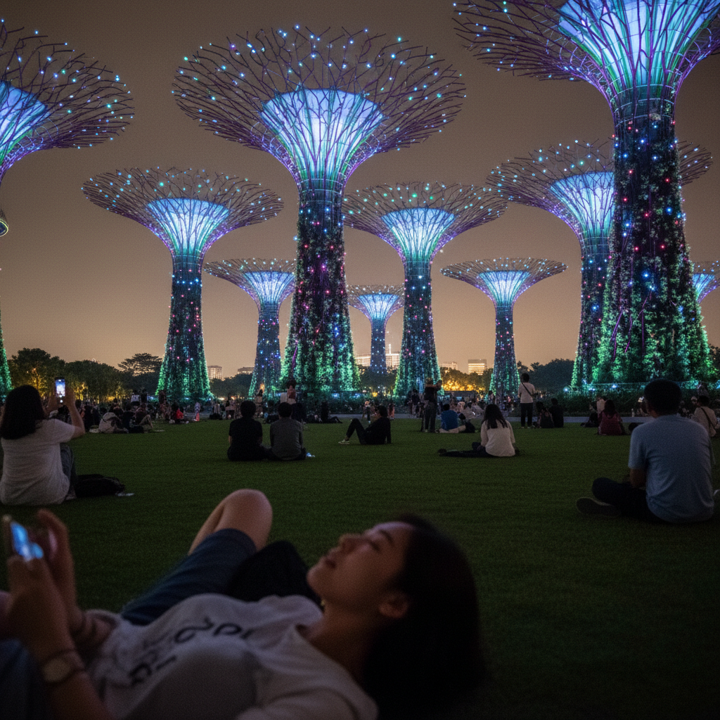 가든스 바이 더 베이의 거대한 슈퍼트리 야경