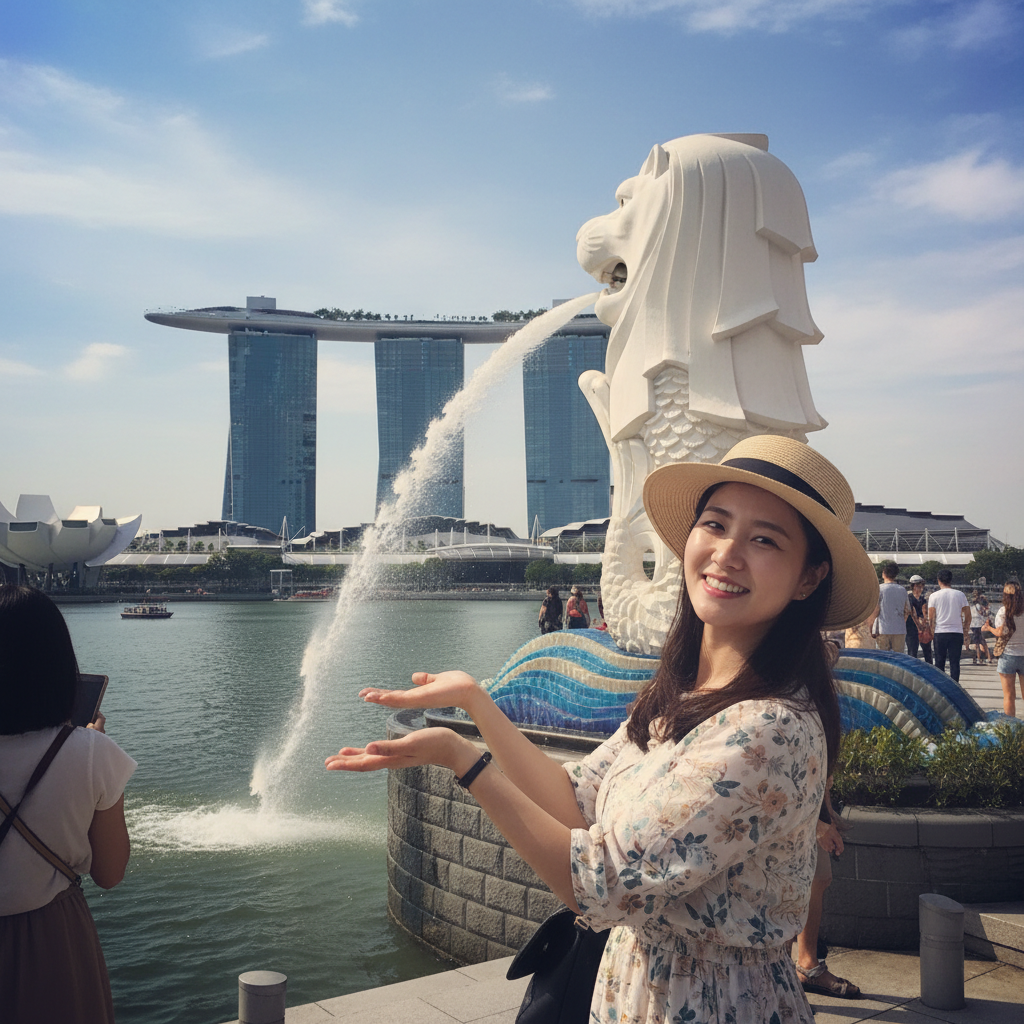 머라이언 공원에서 머라이언과 함께 찍은 인증샷