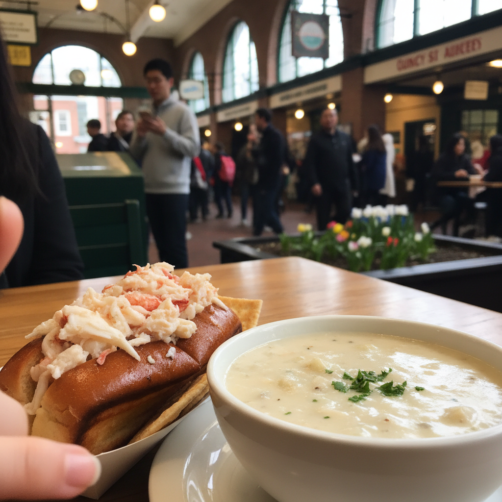 보스턴 퀸시 마켓에서 먹은 랍스터 롤과 클램 차우더 수프