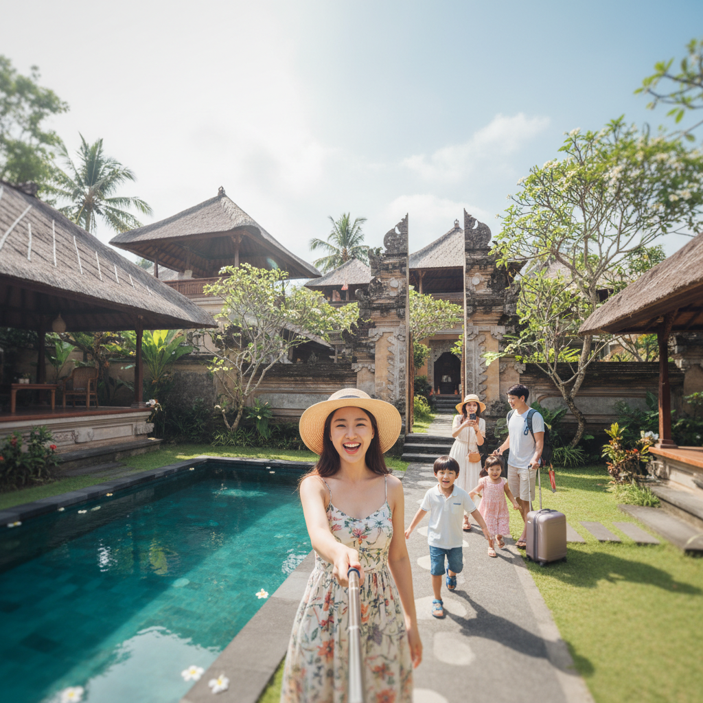 발리 전통 가옥 스타일의 아름다운 가족 숙소 전경