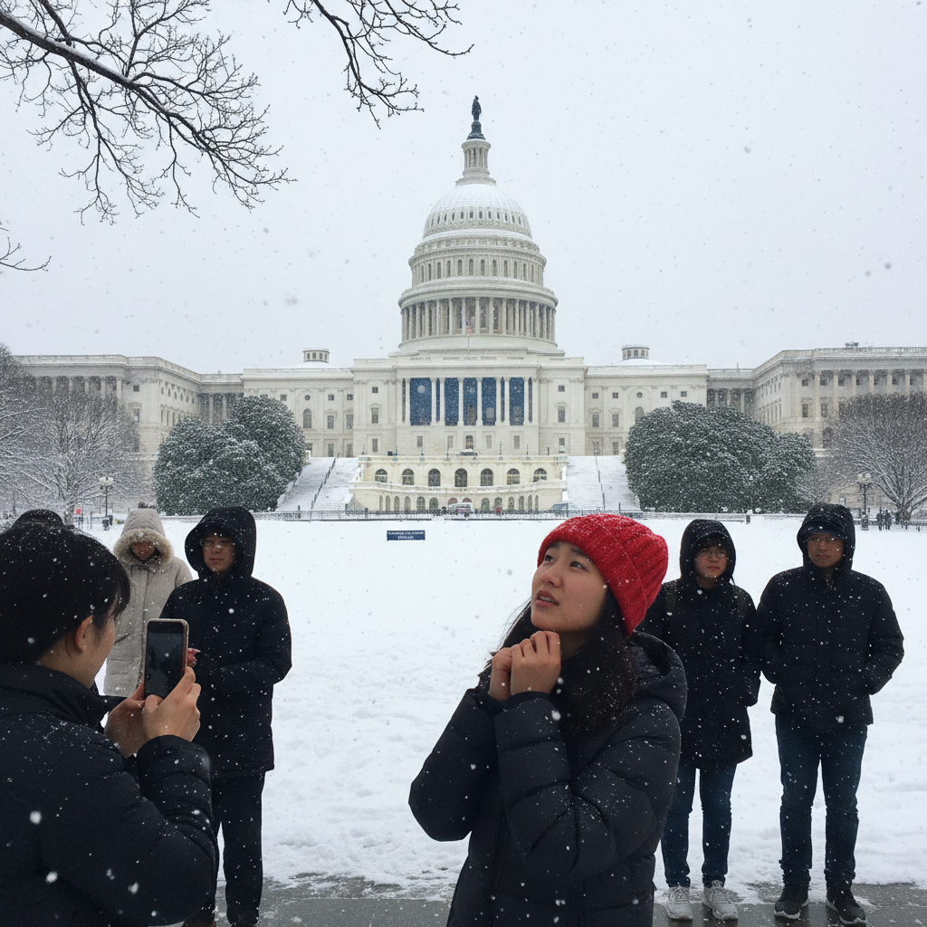 눈 내리는 국회의사당 전경