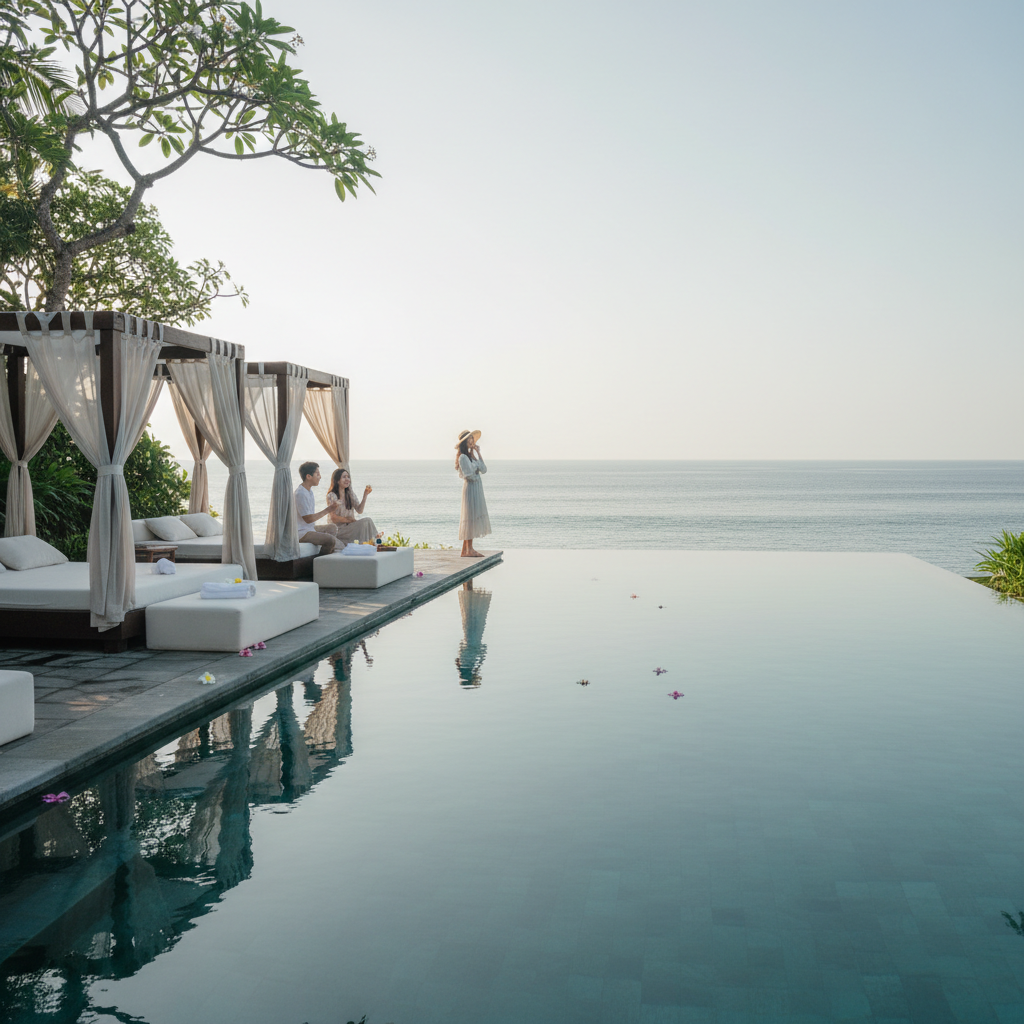 인도양이 내려다보이는 고요하고 평화로운 인피니티 풀과 스파 시설