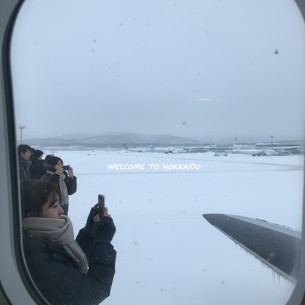 눈 덮인 치토세 공항 활주로